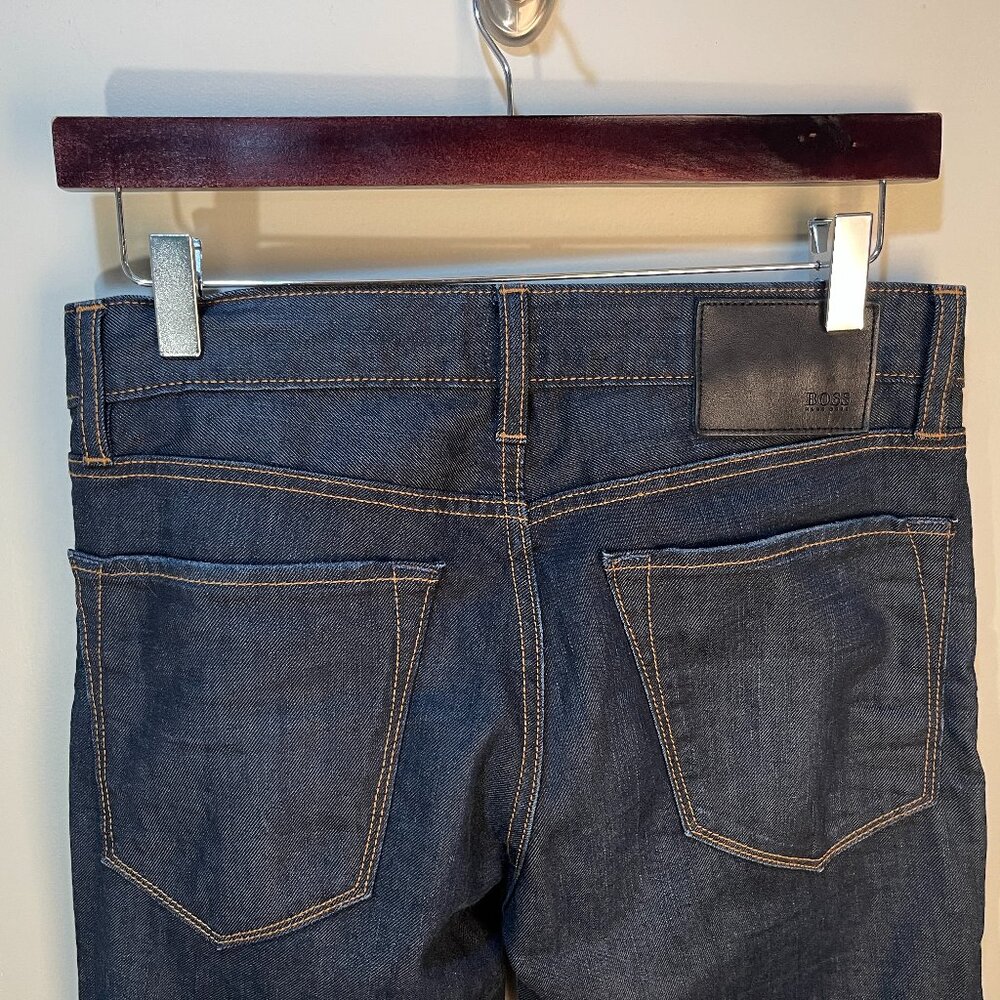 Hugo Boss Men’s Dark Blue Flat Front Stretch Slim Jeans 30x32 Elastane Blend